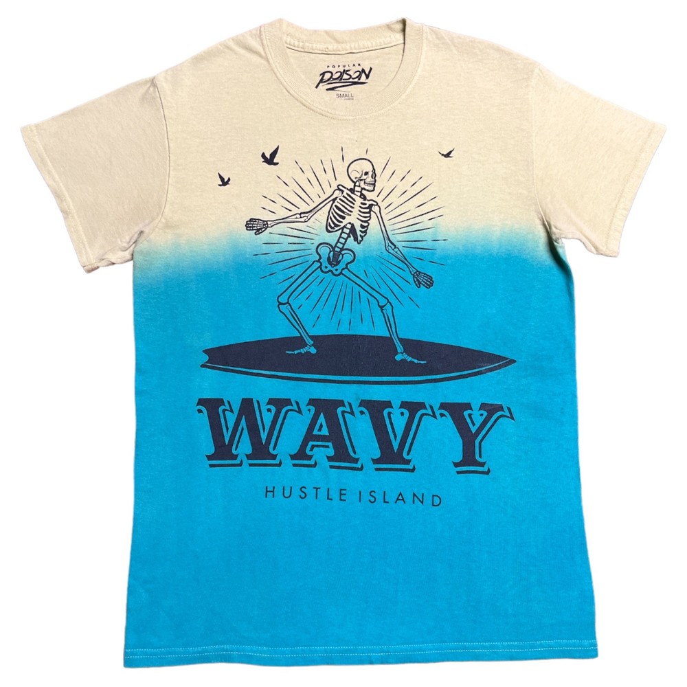 Popular Poison Men Wavy Hustle Island T Shirt Size Small Yellow & Aqua Blue